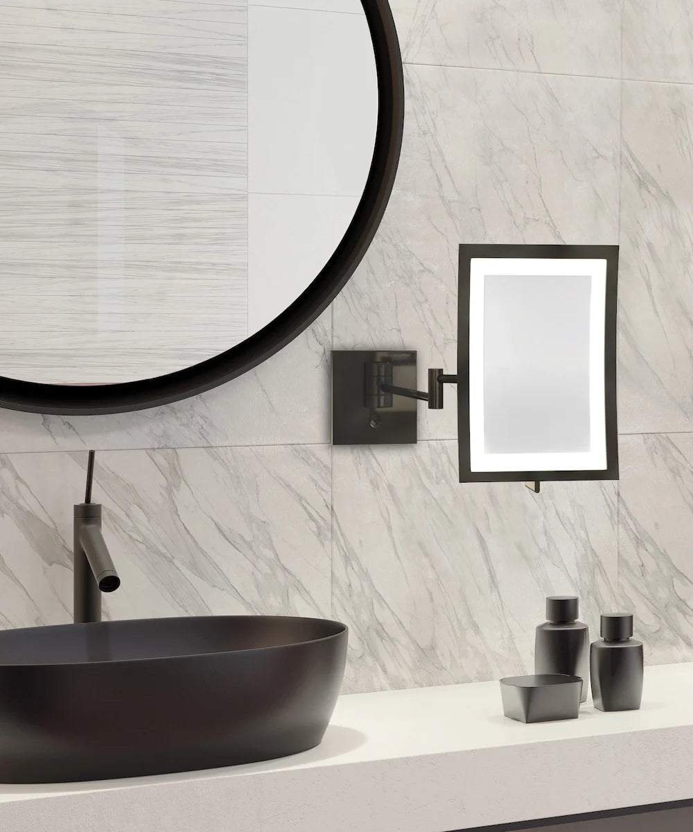 Wall mounted black lighted mirror